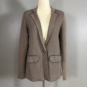 Evereve Womens M Herringbone Chevron Knit Blazer Cardigan Jacket Preppy Tailored